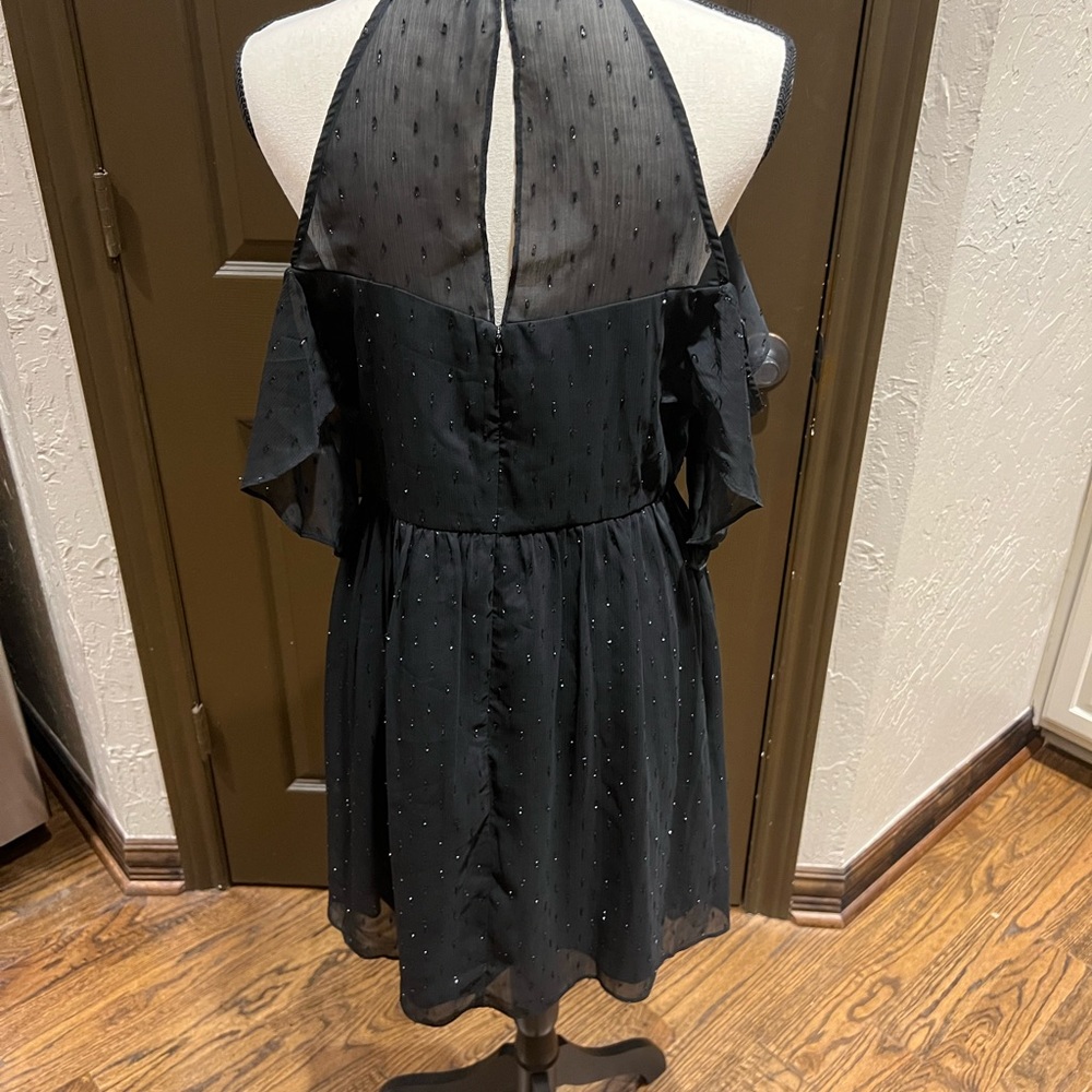 NWT BCBGeneration Women's Halter Cold Shoulder Ruffle Sz 10 Black Holiday Dress - Picture 6 of 7